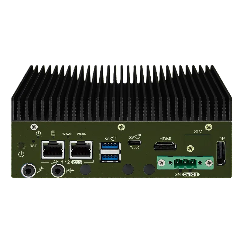 Front view of the TALO-39000 Series ultra-compact fanless industrial edge computer