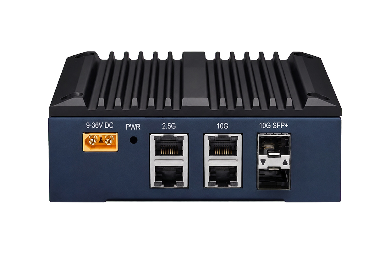 Front view of the TALO-N1000 Series gPTP and PTP Ethernet switch