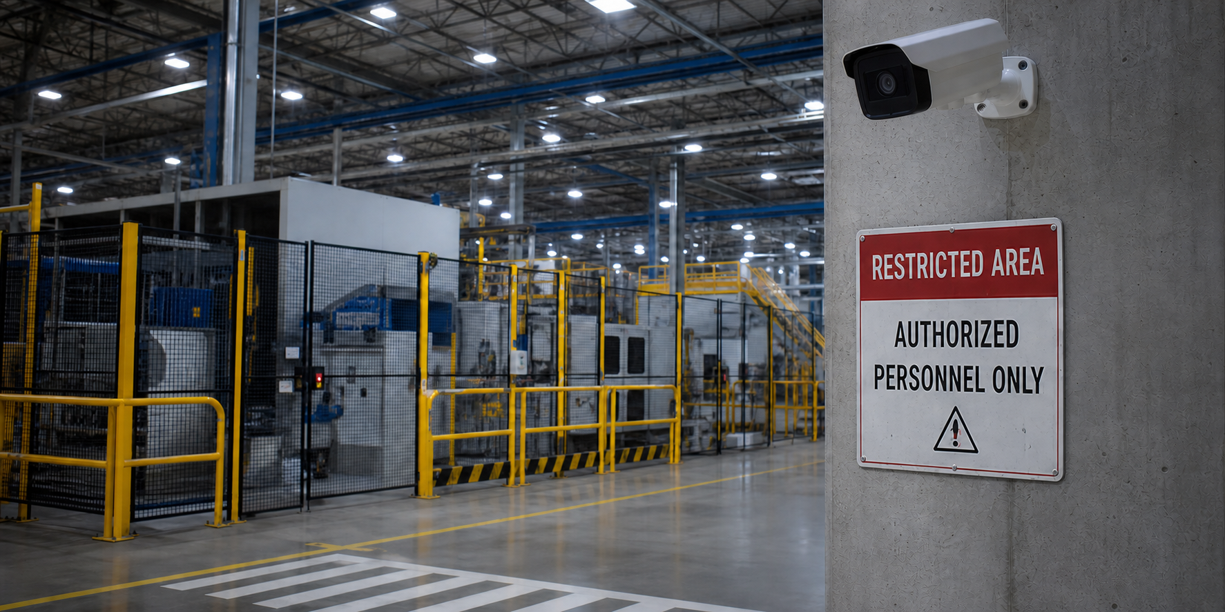 Restricted industrial factory area monitored by a security camera